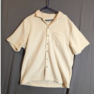 Maison Article XL Cream Textured Geometric Short Sleeve‎ Button Up Shirt